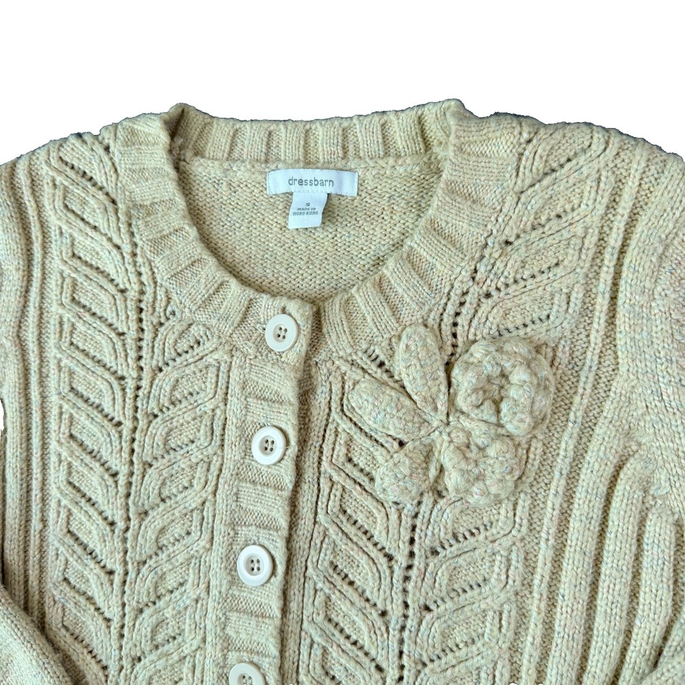 Dressbarn Cardigan Sweater Womens‎ Small Beige Cable Knit Floral Outdoor Winter